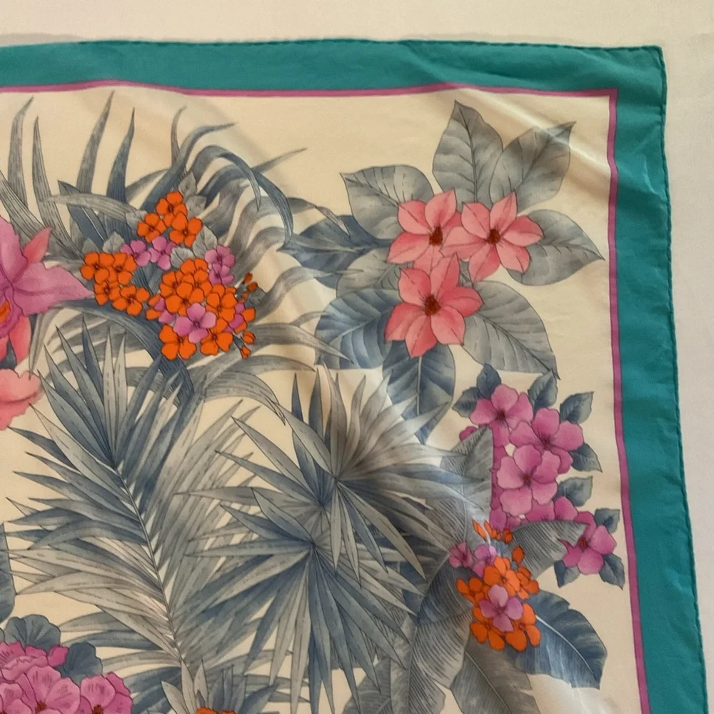 Christian Dior Vintage Silk Turquoise Floral Scarf